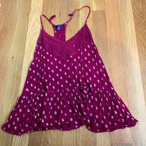 red flower flowy crop tank